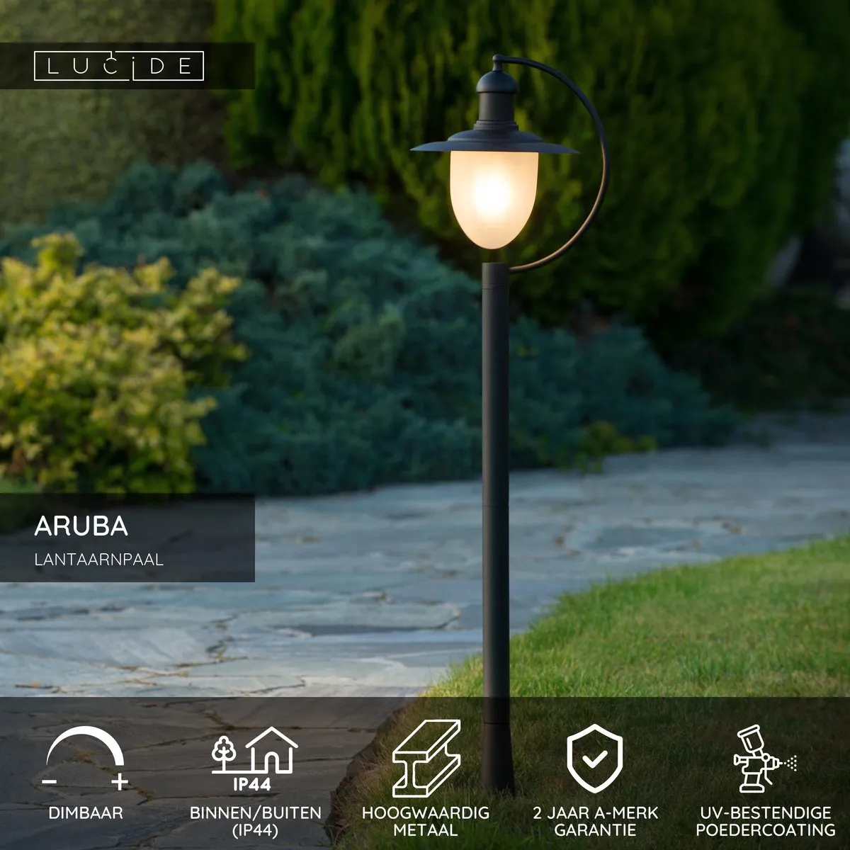 Lucide ARUBA - Lantaarnpaal - Ø 25 cm - 1xE27 - IP44 - Zwart
