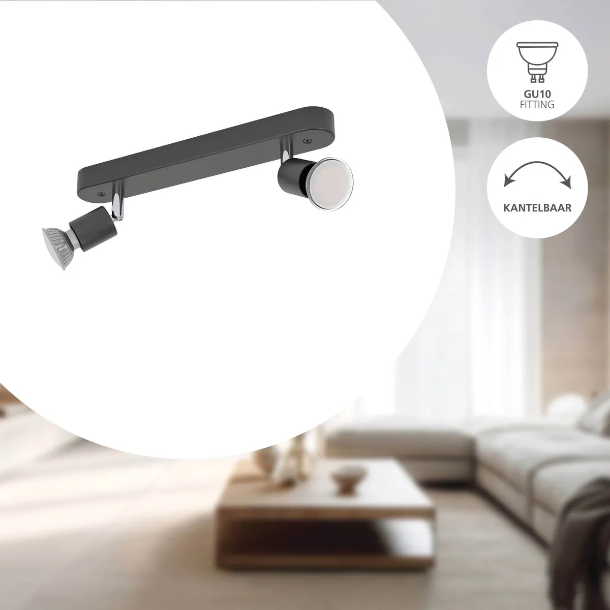Eglo Stecci-E Spot Plafondspot GU10 - 2x 5W - Zwart - Kantelbaar - afbeelding 2 van 6