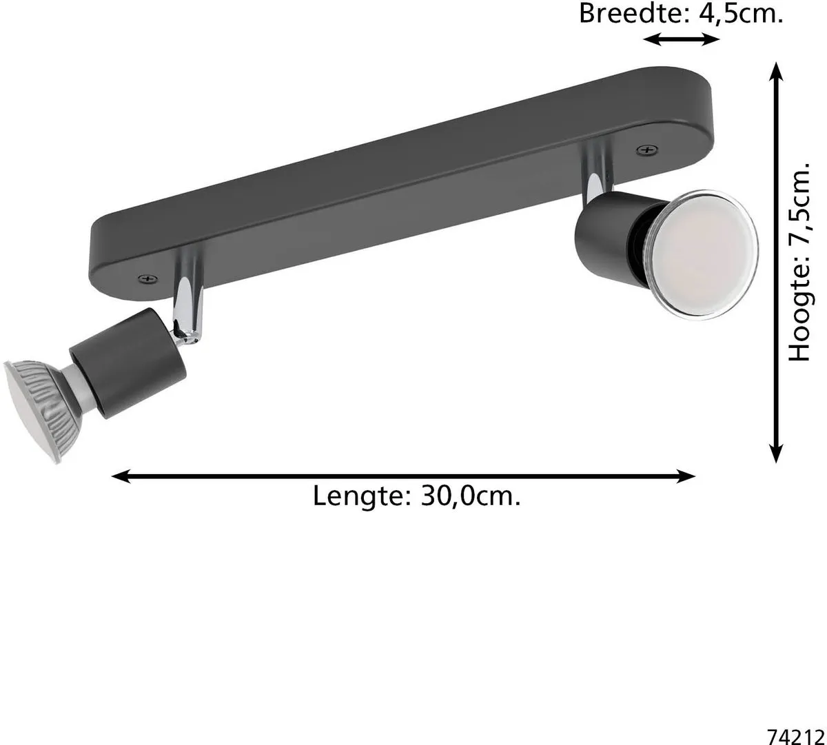 Eglo Stecci-E Spot Plafondspot GU10 - 2x 5W - Zwart - Kantelbaar - afbeelding 6 van 6
