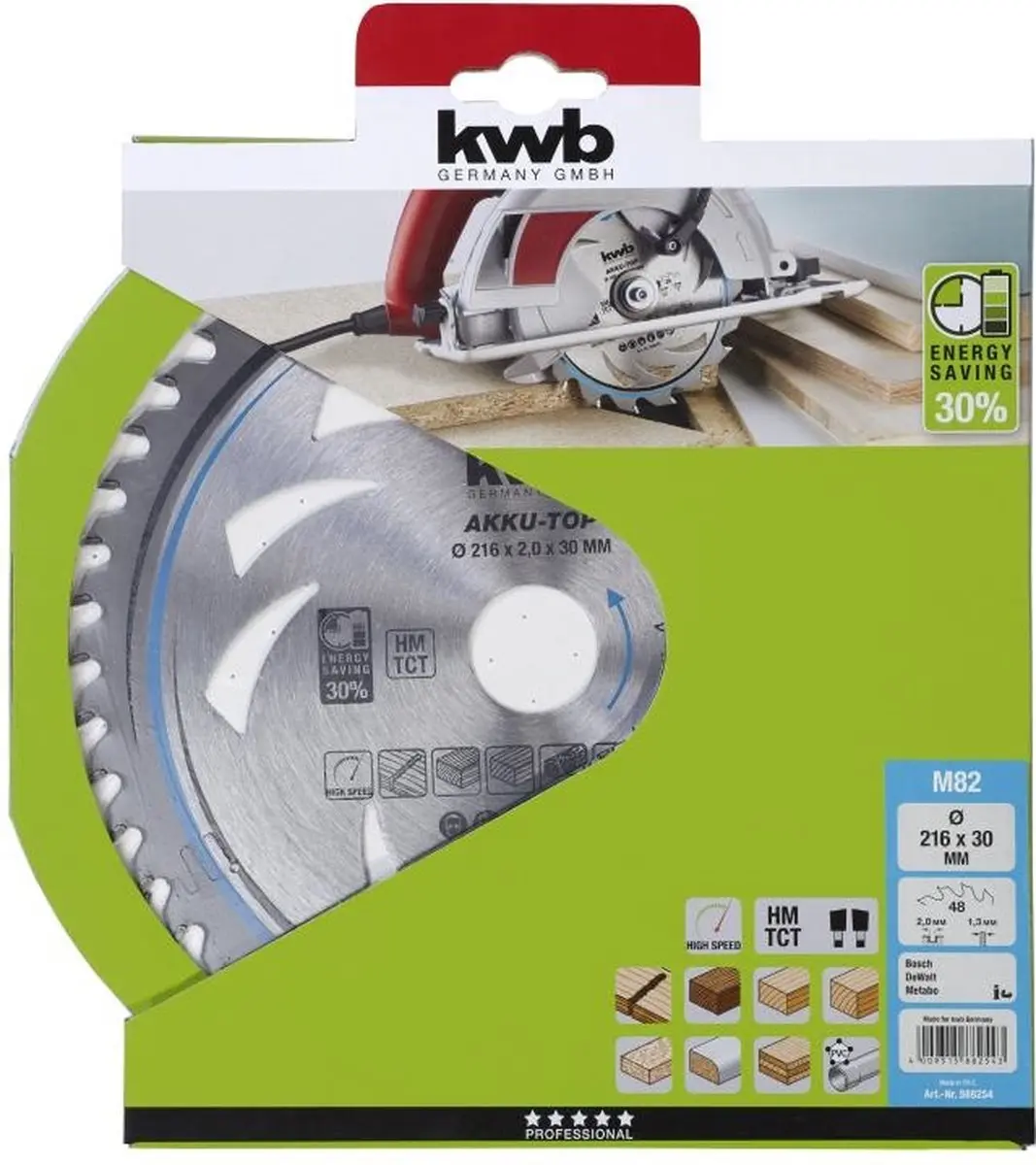 KWB 588254 Hardmetaal-cirkelzaagblad 216x30x1,3mm - 48 Tanden - Metaal