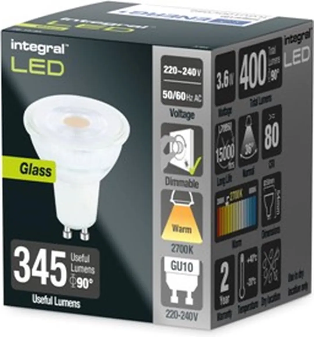 Integral GU10 LED Spot 3,6W Dimbaar 2700K Warm Wit