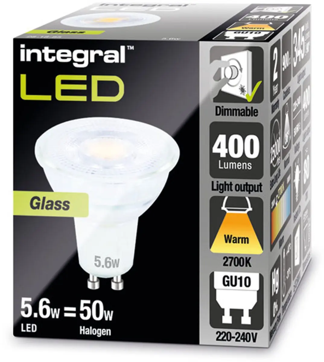 Integral GU10 LED Spot 3,6W Dimbaar 2700K Warm Wit