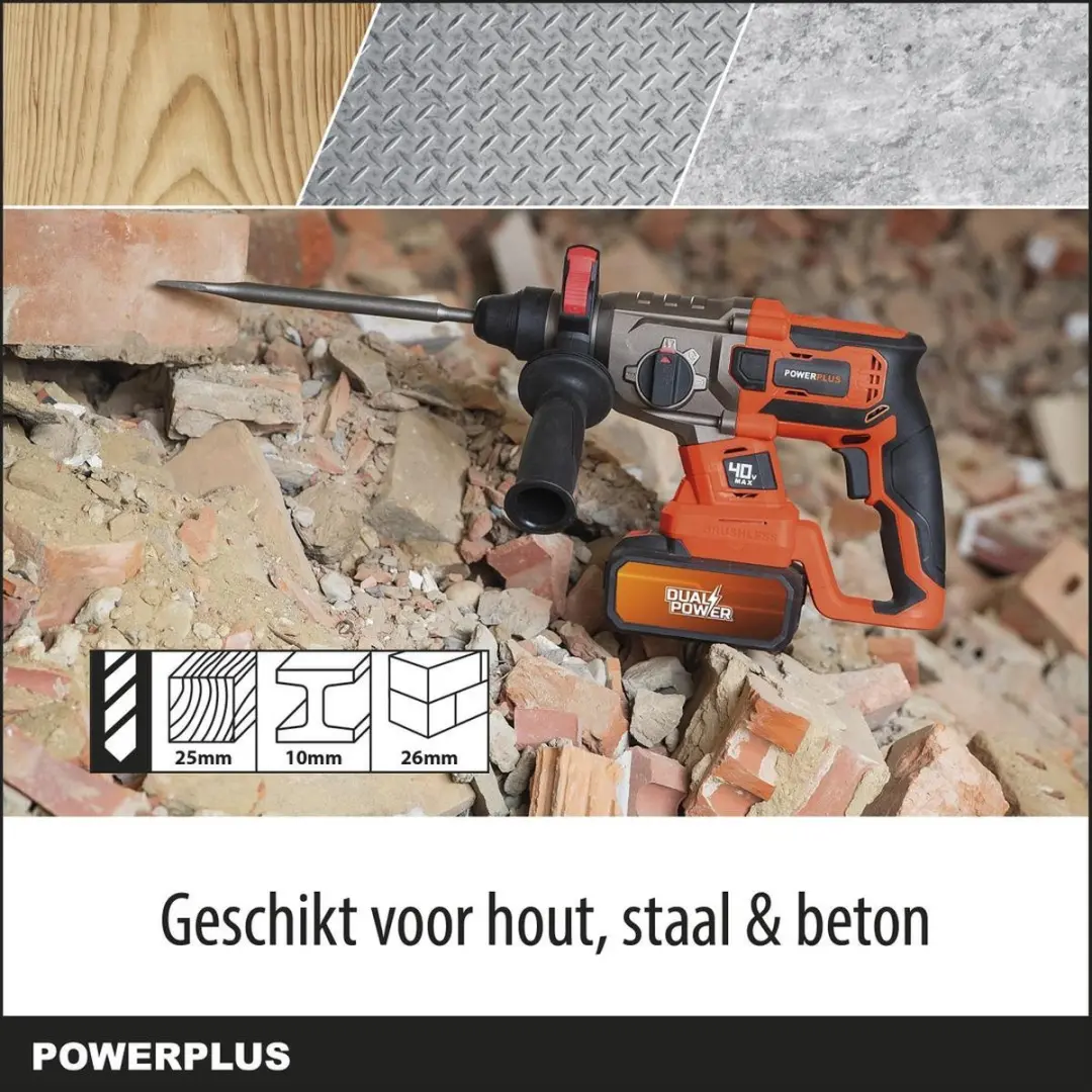 Powerplus POWDP15680 Klopboormachine 40V - 3J - 26mm Beton - afbeelding 6 van 6