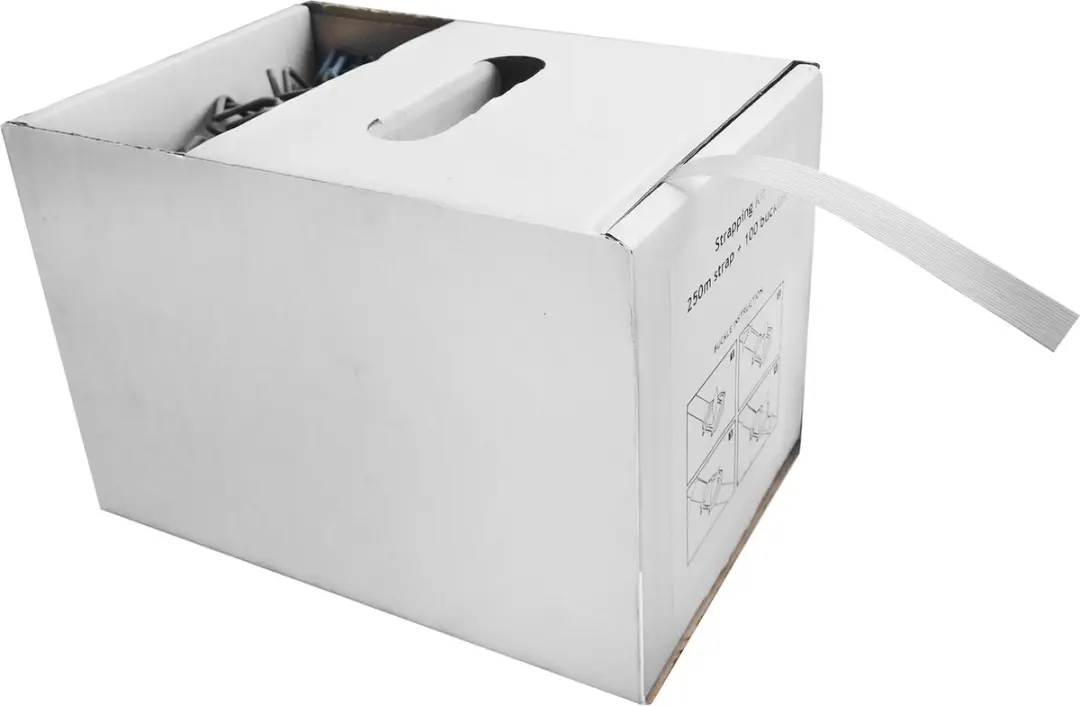 Kortpack Polyesterband 12mm Wit - 250m met 100 Gespen