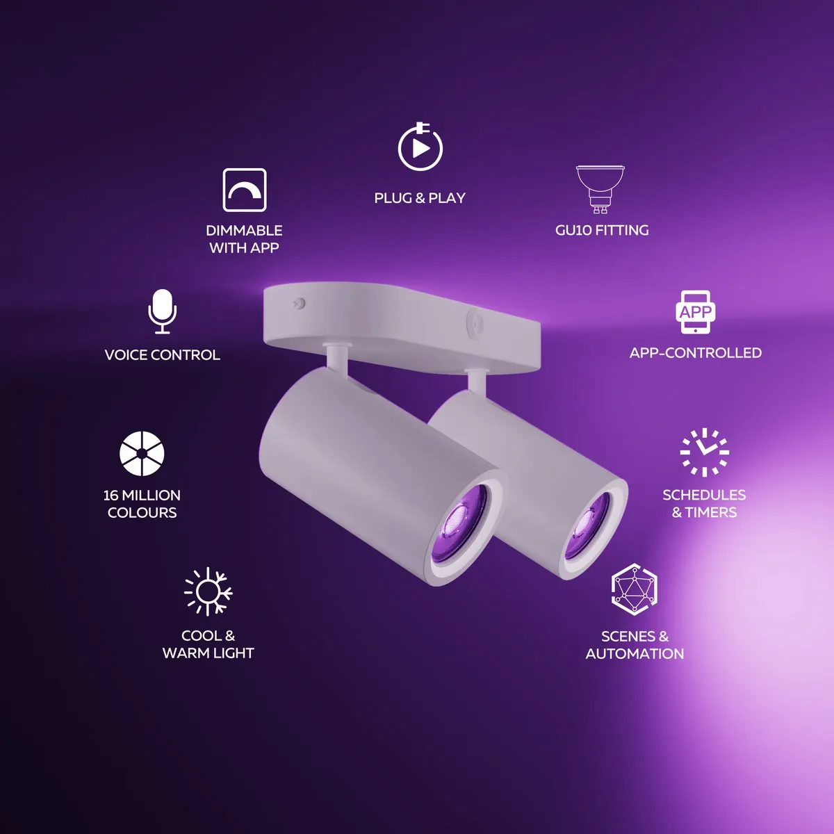 Calex Smart Plafondlamp 2-Lichts RGBW 2200K - Wit