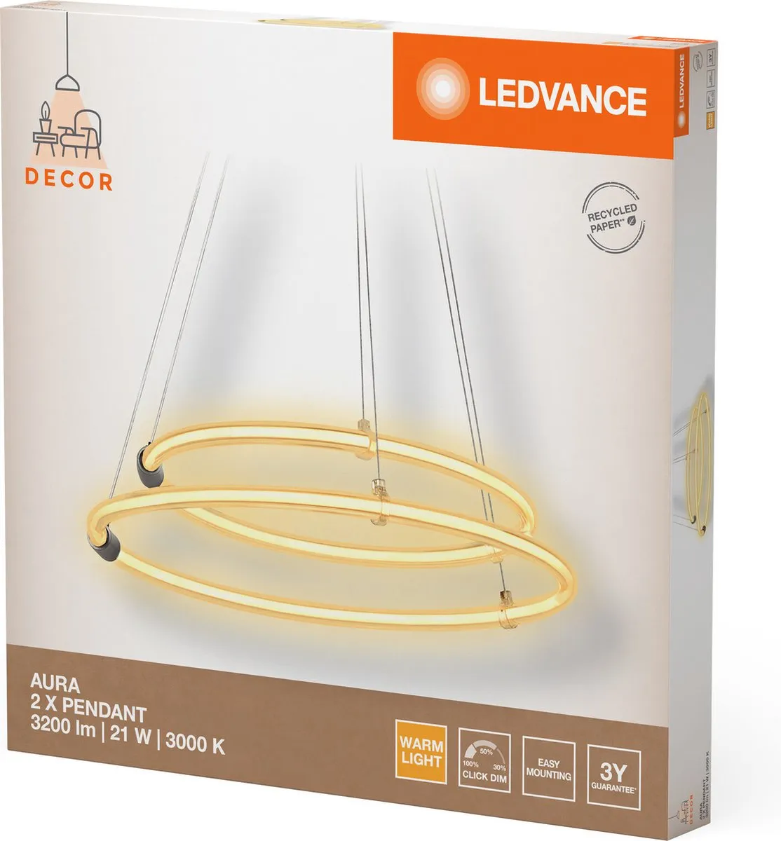 LEDVANCE Decor Aura Hanglamp 2x21W 2400lm - Donkergrijs - afbeelding 6 van 6
