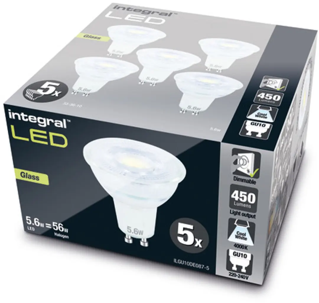Integral GU10 LED Spot 3,6W 4000K - 5 Stuks