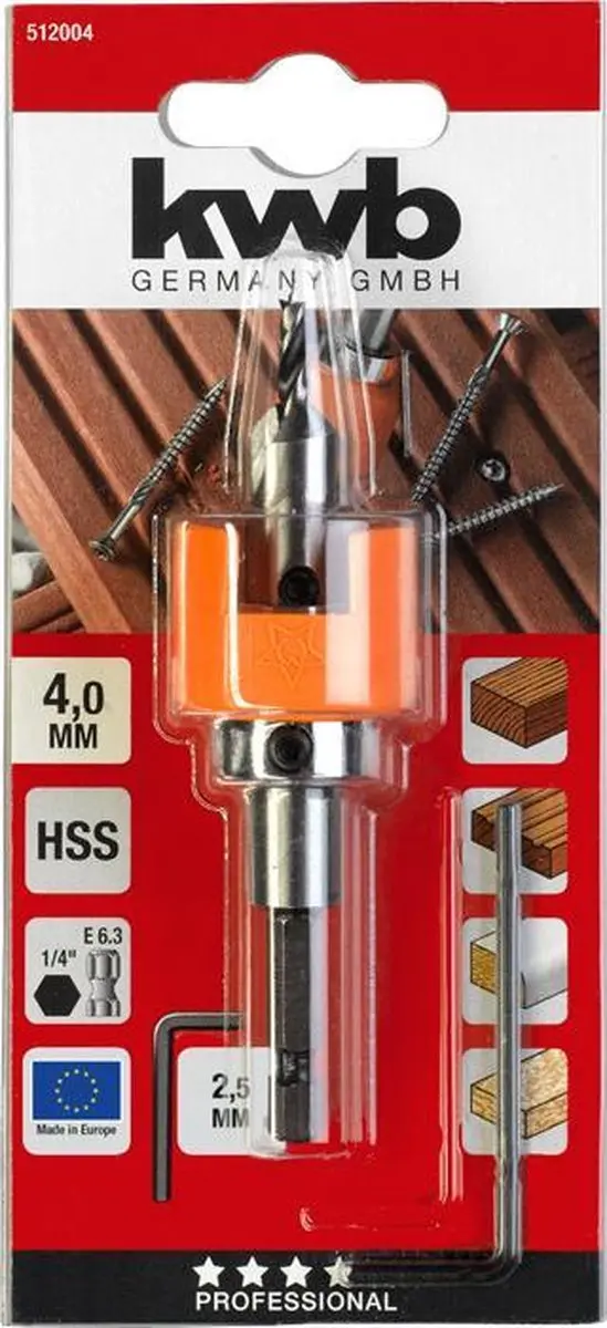 KWB HSS Hardhoutboor 4mm KWB512004 - Met dieptestop