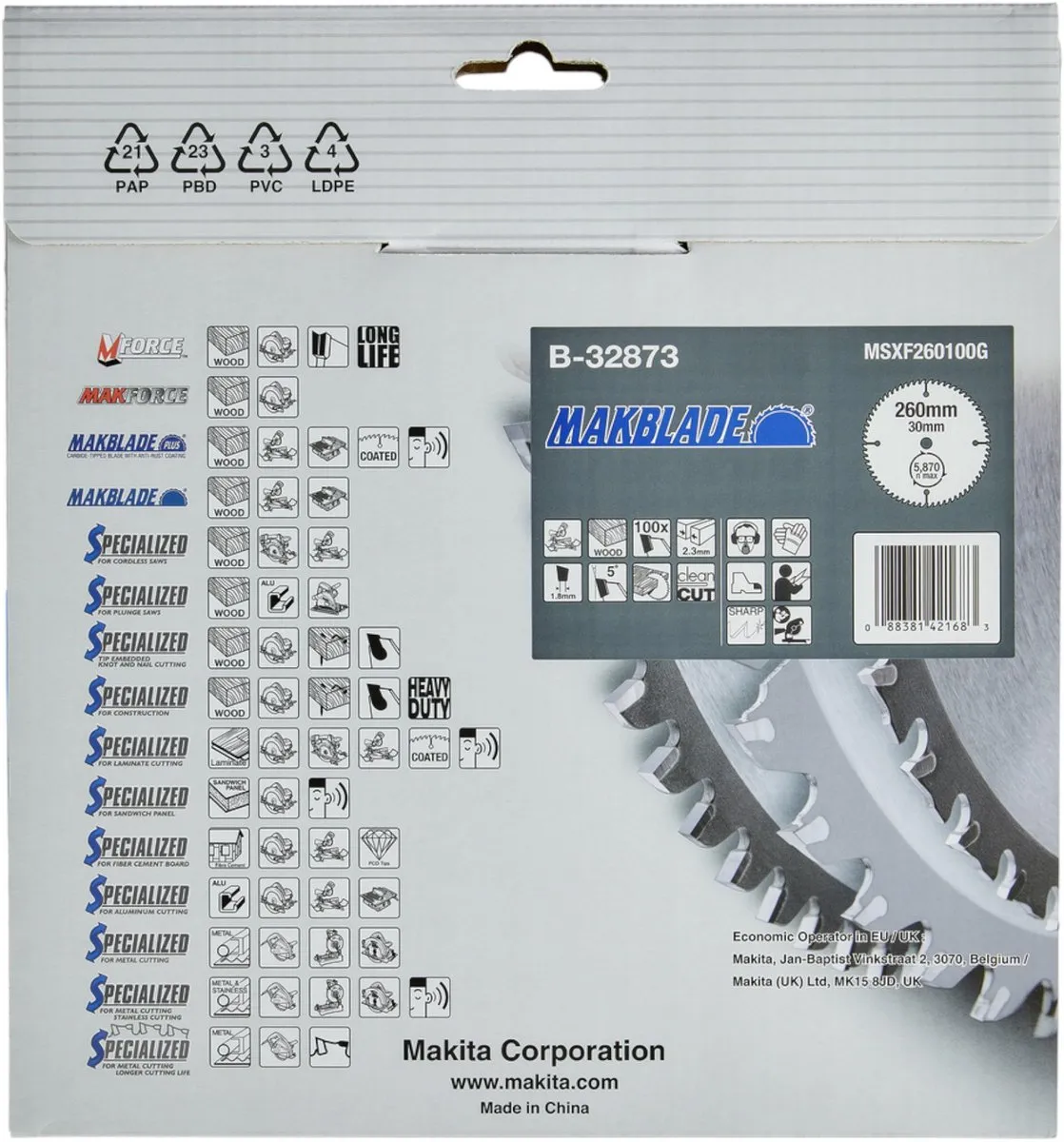 Makita B-32873 Afkortzaagblad Hout 260mm 100T