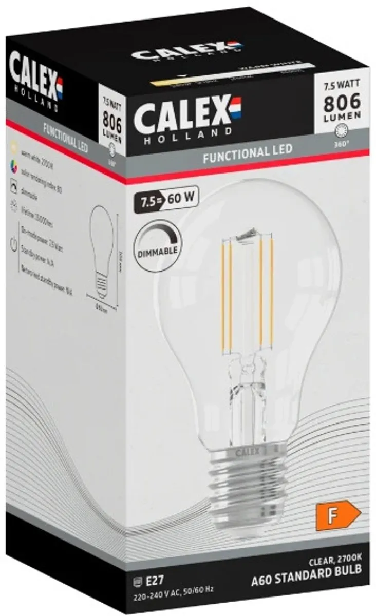 Calex E27 Standaardlamp 7,5W - Transparant - 2700K