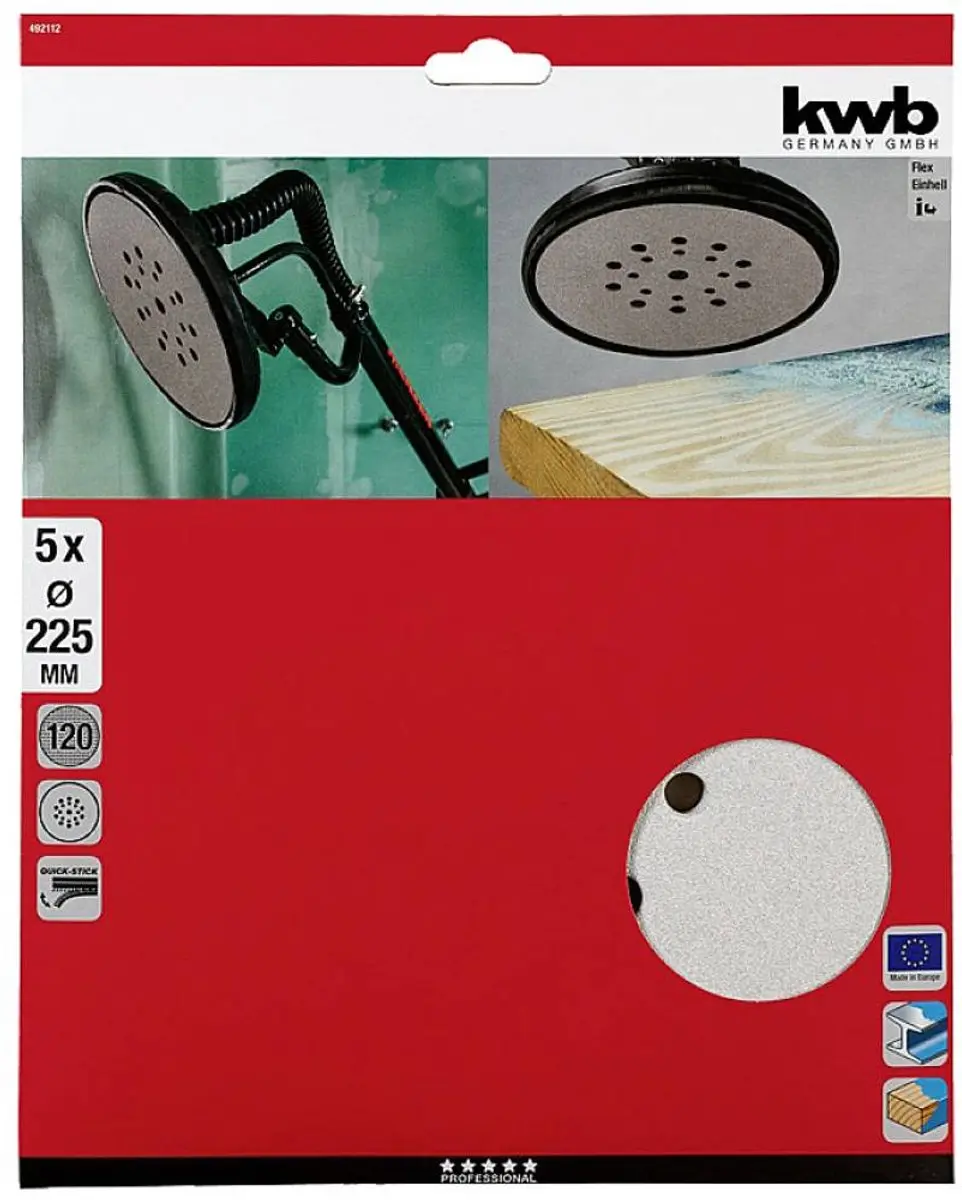 KWB Deltaschuurpapierset 120 - Ø225mm - 5 Stuks