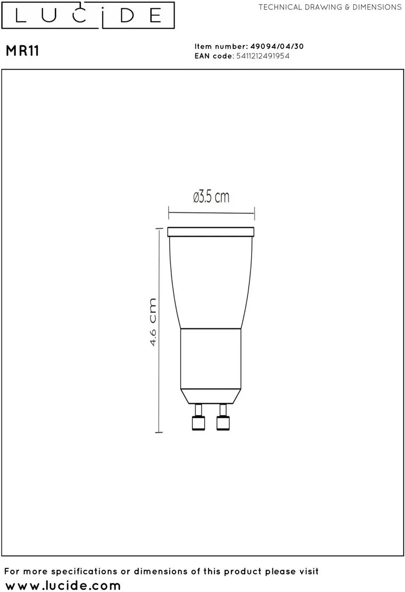 Lucide MR11 Ledlamp 3,8W 2200K - Rookglas - GU10