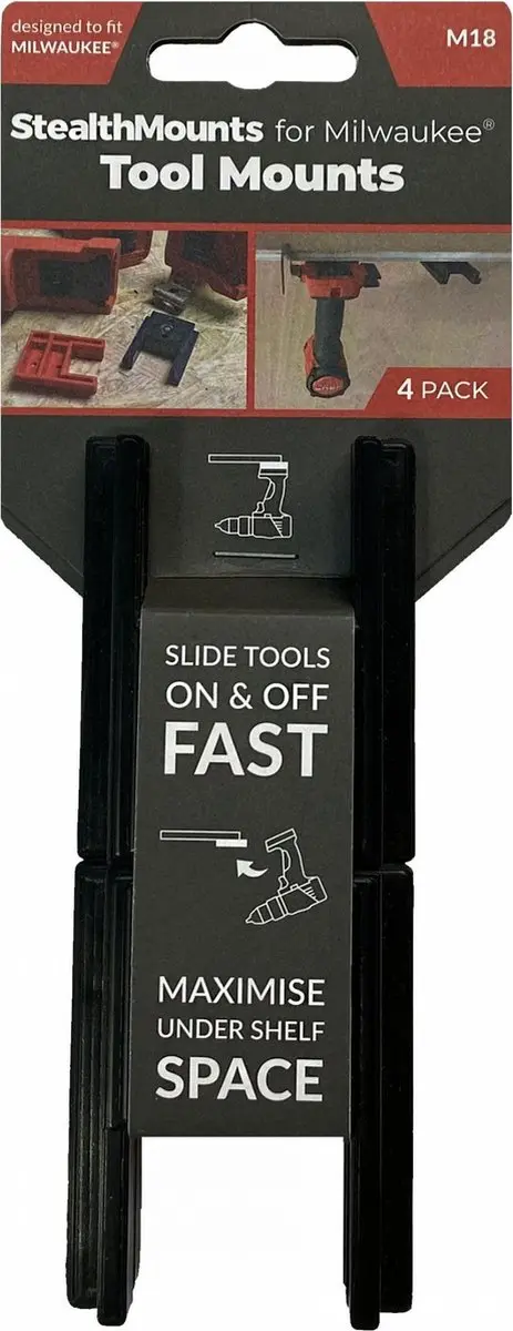 StealthMounts TM-MW18-BLK-4 Machinehouder Milwaukee M18 - 4 Stuks