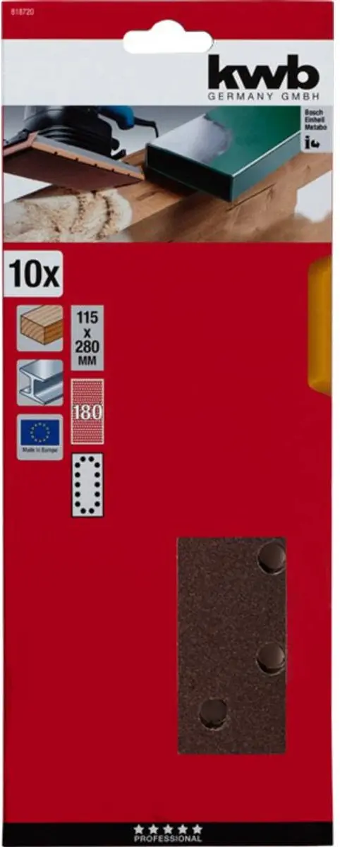 KWB Schuurpapier Korrel 180 - 280x115mm - 10 Stuks