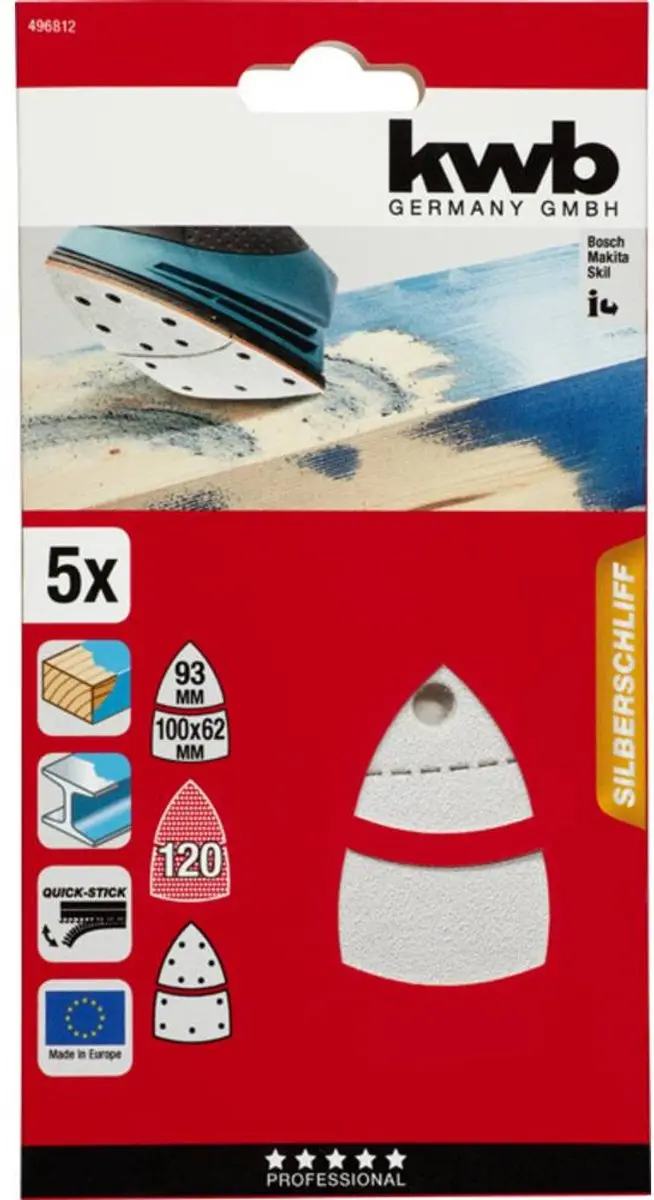 KWB Deltaschuurpapier Korrel 120 - 62,93x100mm - 5 Stuks
