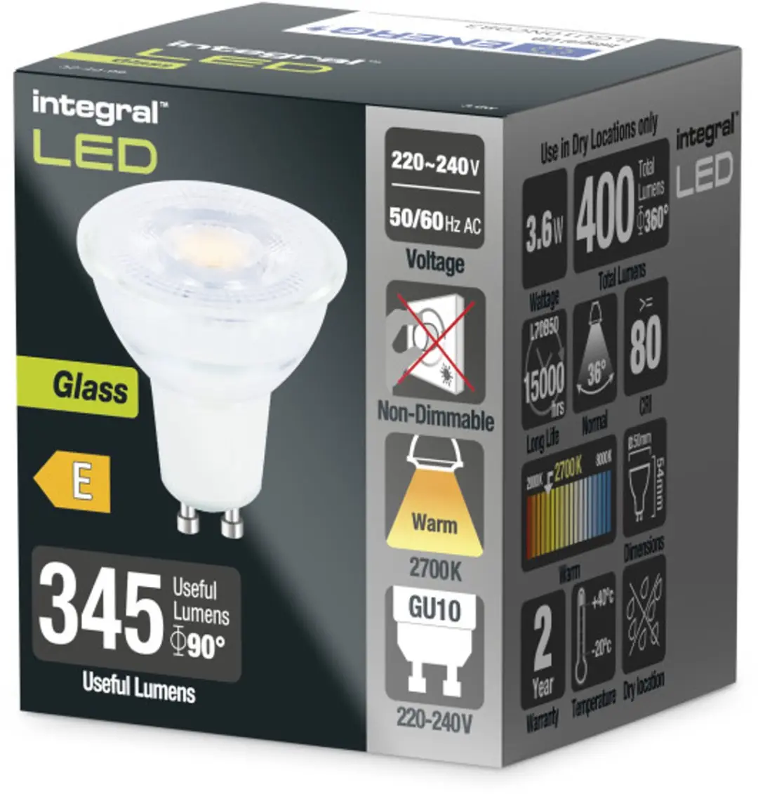 Integral GU10 LED Spot 3.6W Warm Wit - 5 Stuks