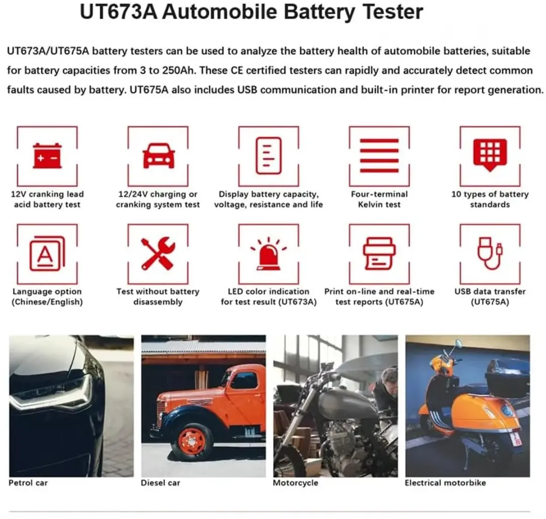 UNI-T UT673A Accutester 12V/24V - CCA 40-2000 - Rood