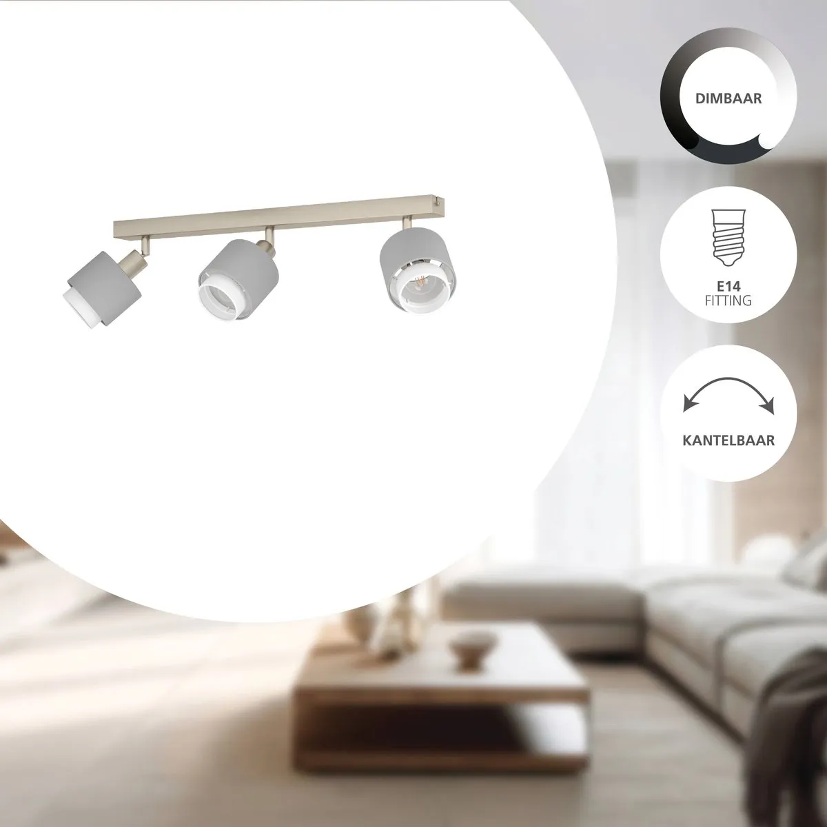 Eglo Bellizzi Spot E14 - 3 Lichtpunten 43cm - Grijs/Wit - afbeelding 6 van 6