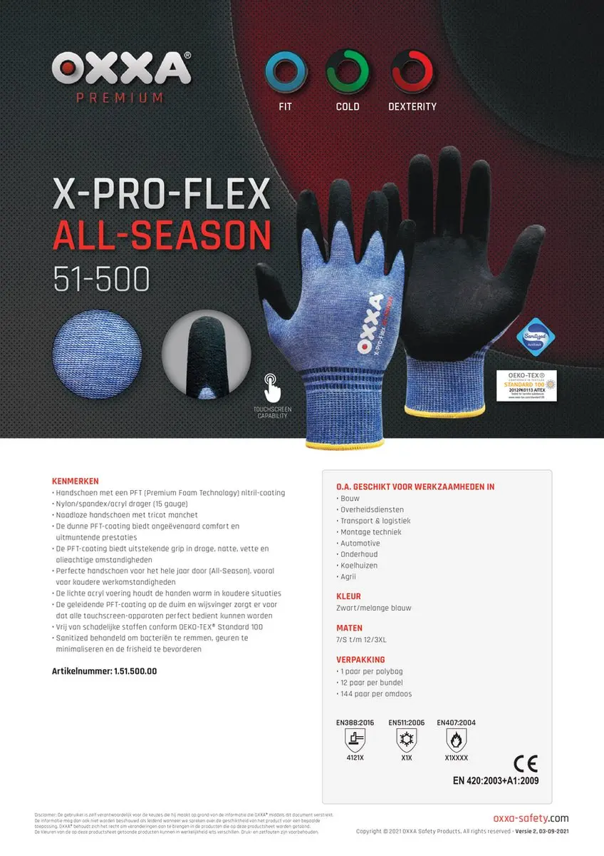 Oxxa X-Pro-Flex All-Season Handschoen M - Blauw