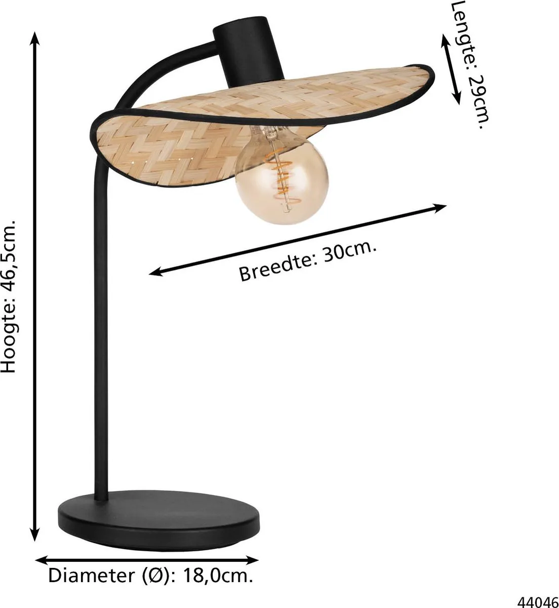 Eglo Marywell Tafellamp E27 - 46,5 cm - Zwart/Bruin - afbeelding 6 van 6