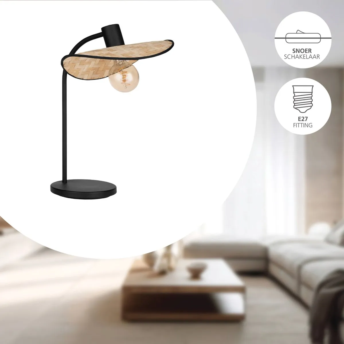 Eglo Marywell Tafellamp E27 - 46,5 cm - Zwart/Bruin