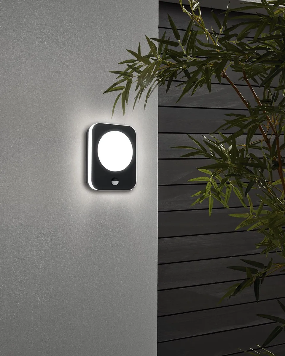Eglo Madriz Wandlamp Buiten Sensor LED 23cm - Zwart/Wit