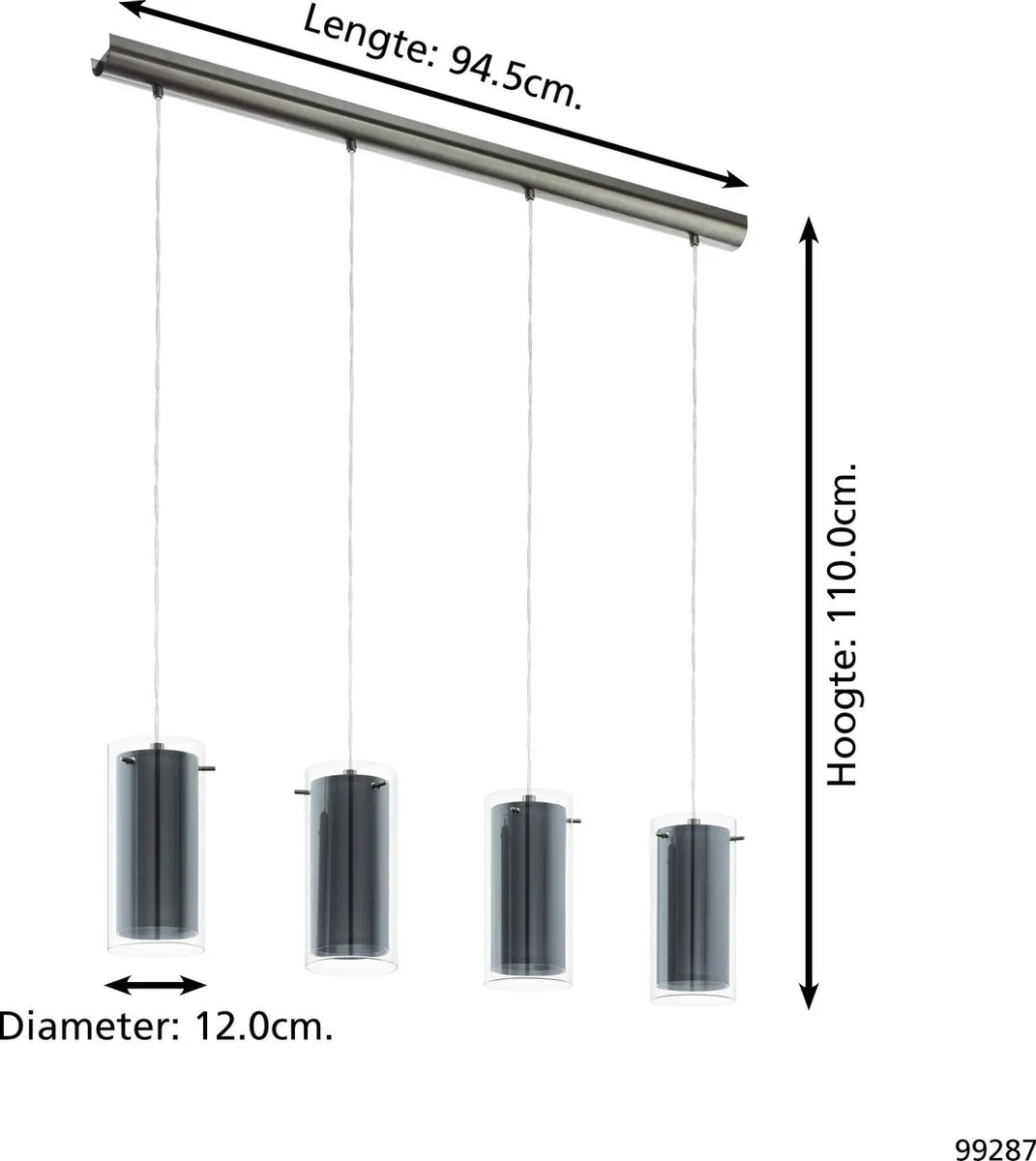 Eglo Pinto Textiel Hanglamp 94,5cm - Grijs