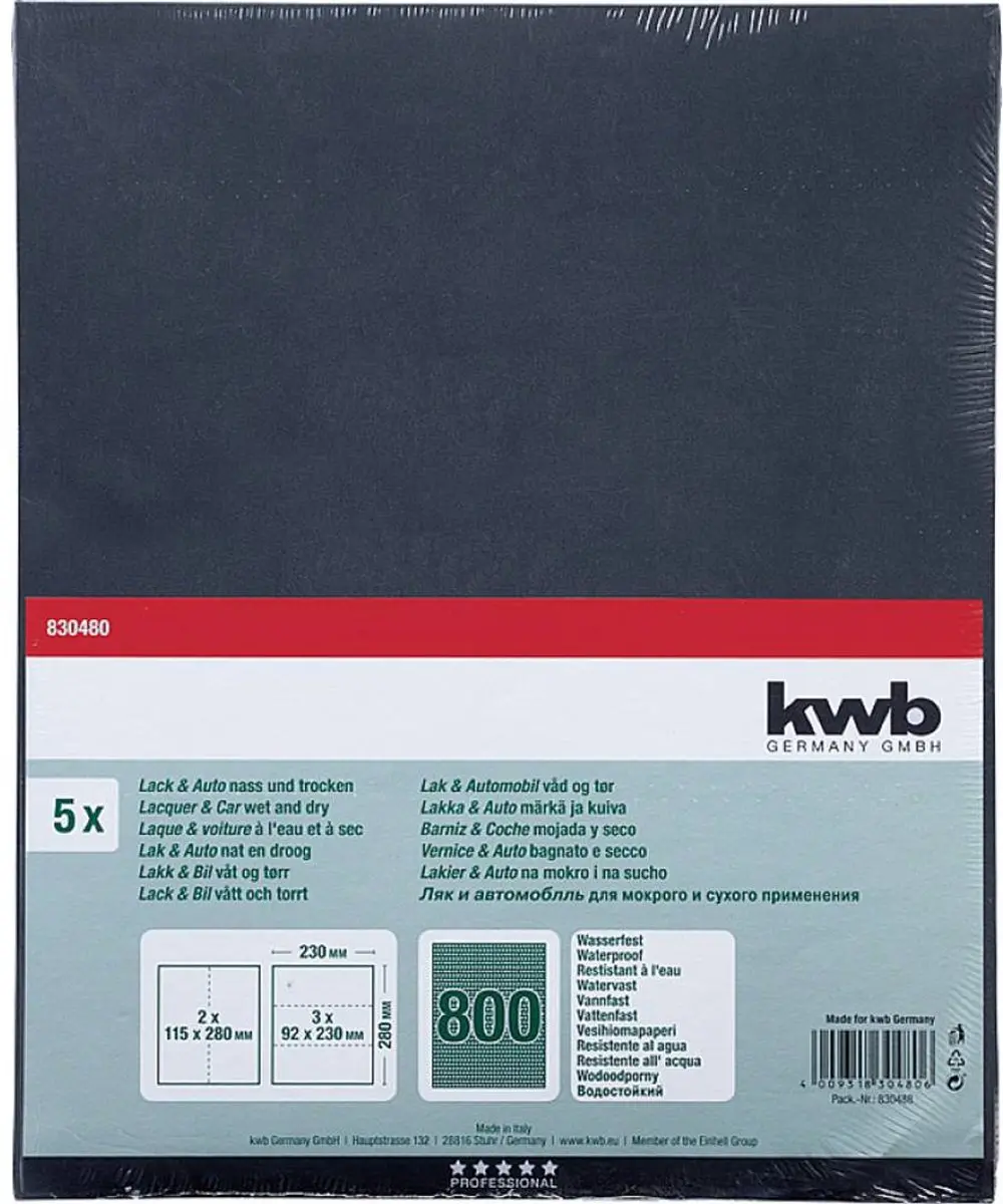 KWB Schuurvellen Waterproof Korrel 800 - 5 Stuks