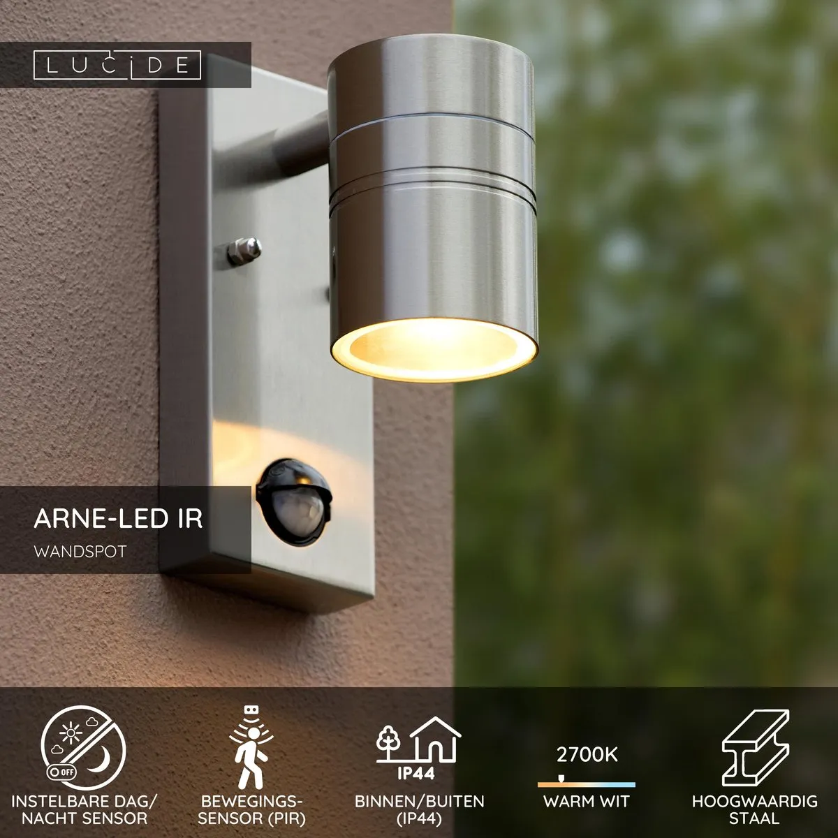 Lucide ARNE-LED Wandspot GU10 5W - Mat chroom
