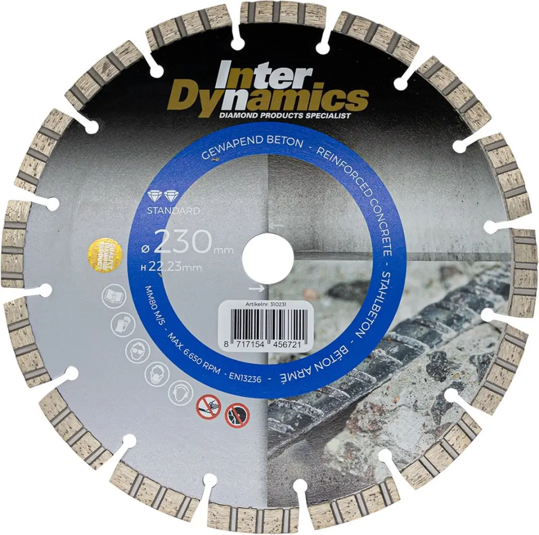 InterDynamics Standard Diamantdoorslijpschijf 230x22,23mm - Beton