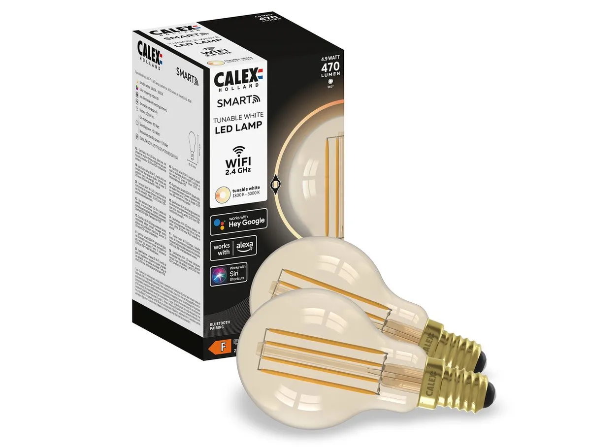 Calex Slimme LED Filamentlamp E14 - 4,5W Warm Wit - Set van 2