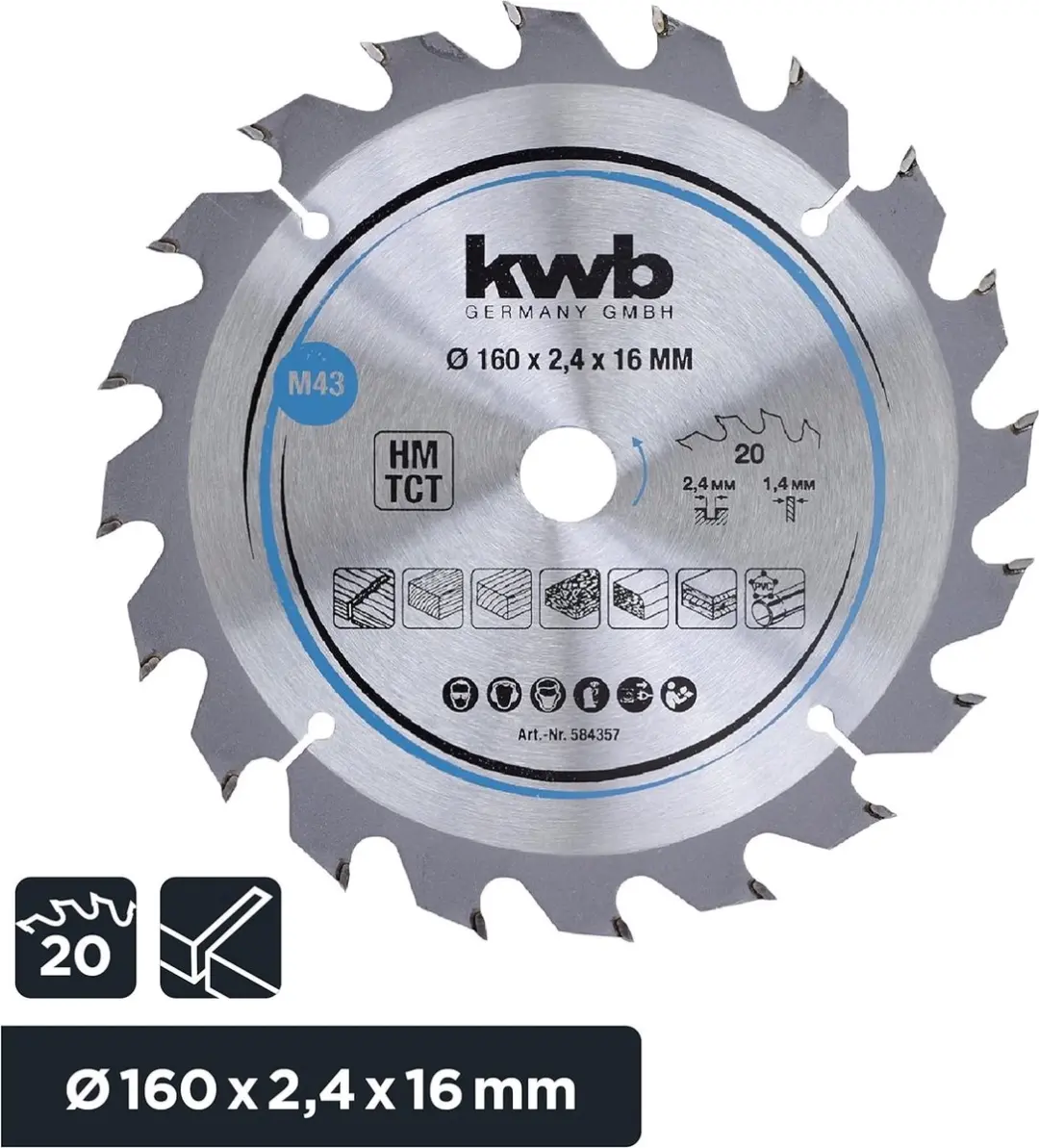 KWB Cirkelzaagblad 160mm - 20 Tanden - Hardmetalen