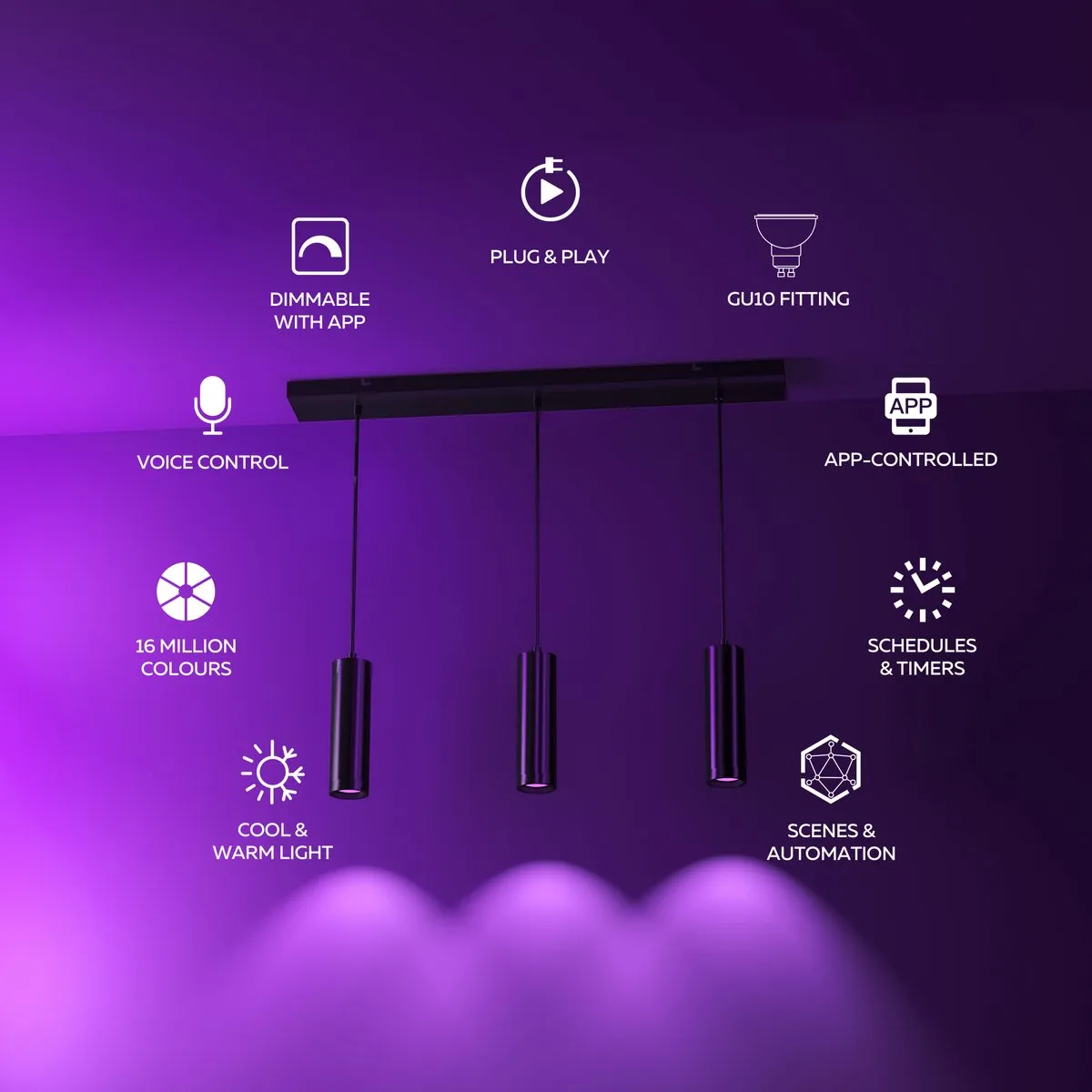 Calex Slimme Hanglamp Smart GU10 Industrieel - 5 Lichtpunten - Mat Zwart