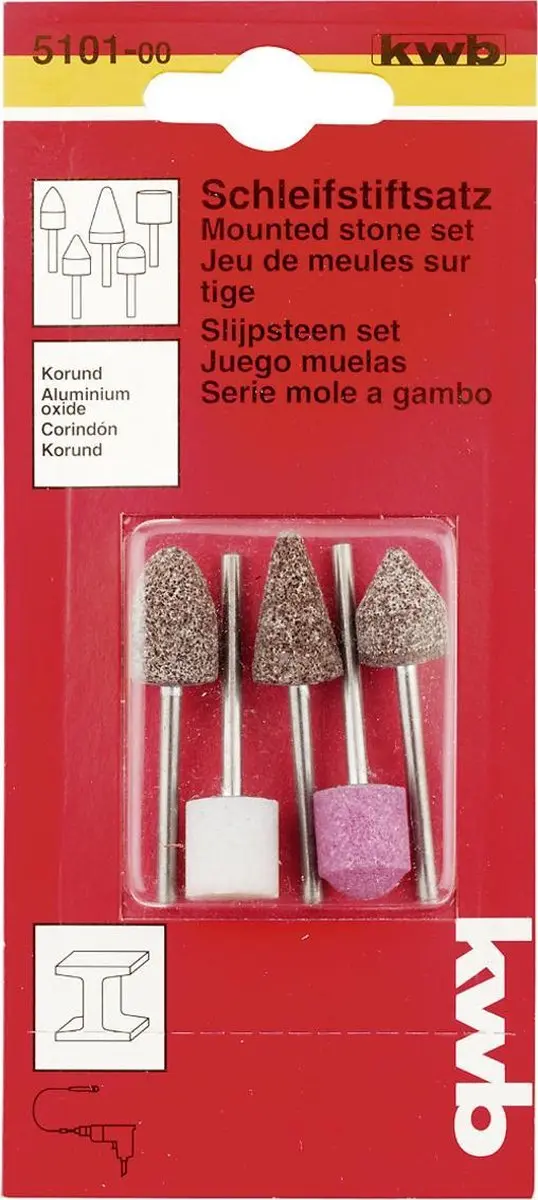 KWB Slijpsteenset Mini 5-delig - 3mm stift