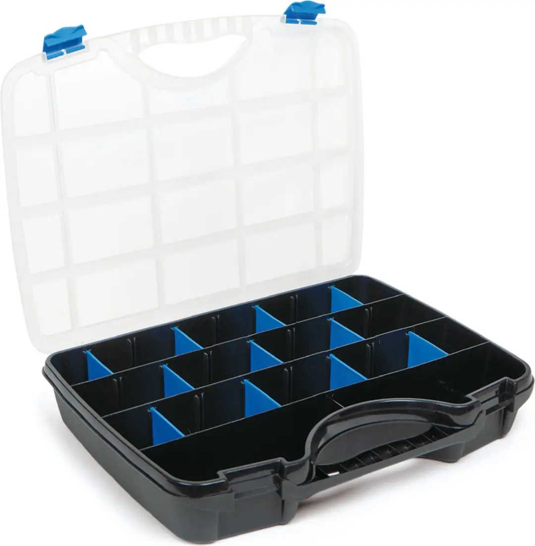 TAYG Sorteerdoos 21 Bakjes - 388x290x61mm - Zwart/Blauw/Transparant