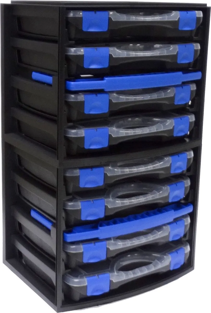 TAYG Sorteerdoos 21 Bakjes - 388x290x61mm - Zwart/Blauw/Transparant - afbeelding 6 van 6