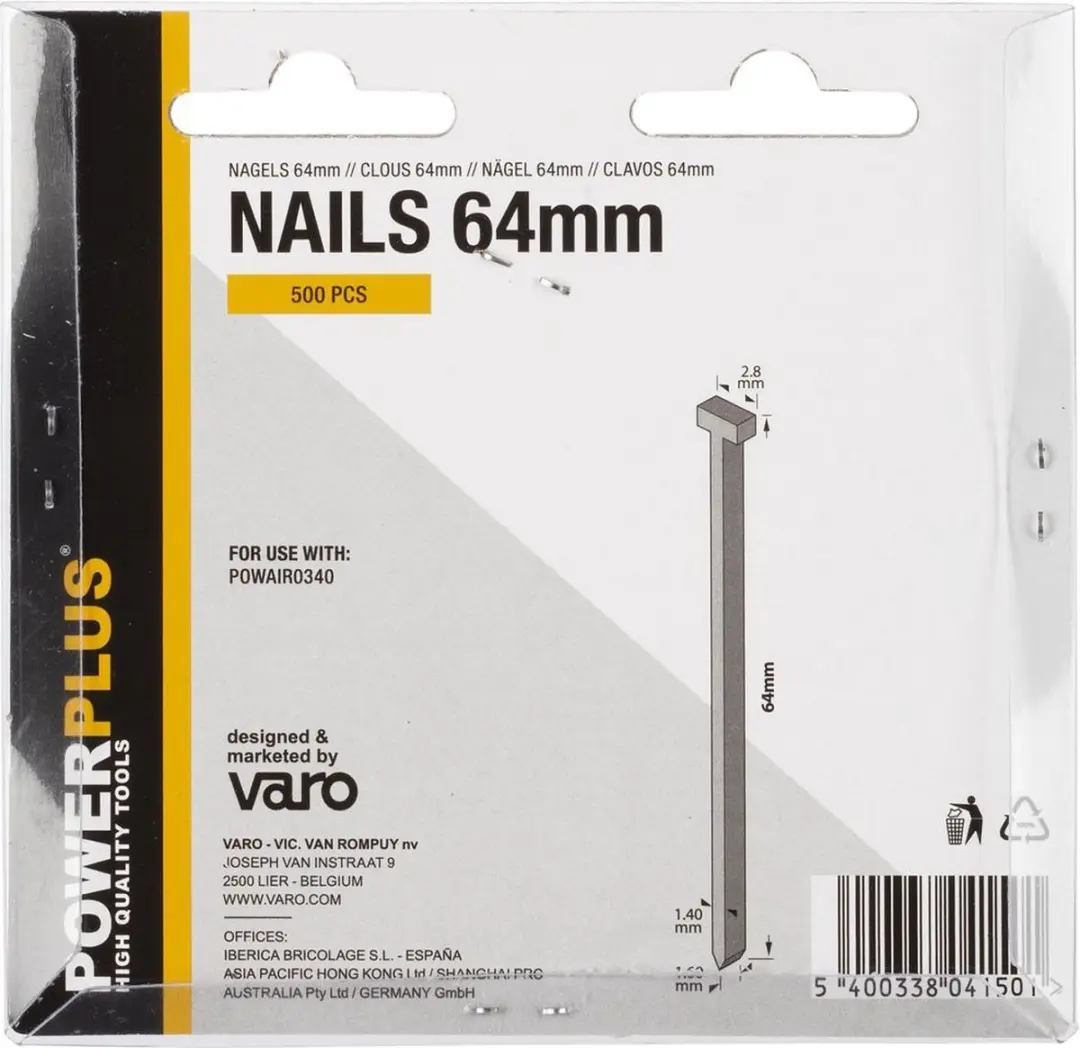 Powerplus POWAIR0345 Nagels 64mm - 500 Stuks