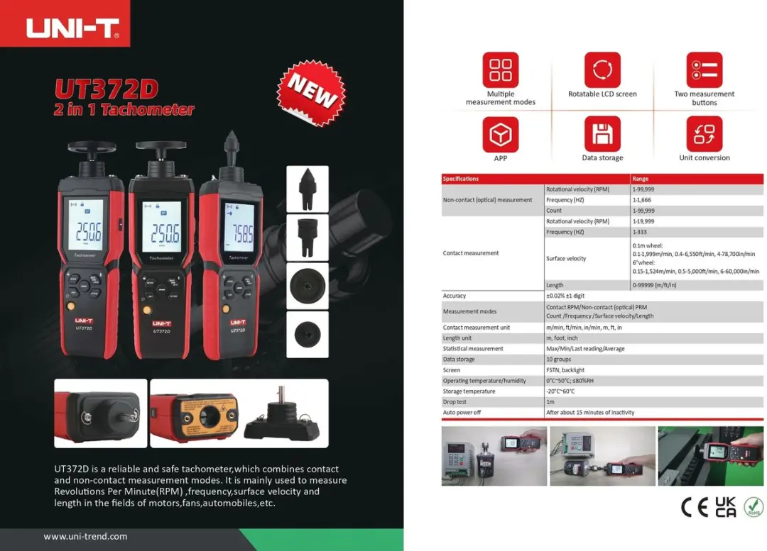 UNI-T UT372D Tachometer - Contact & Non-Contact