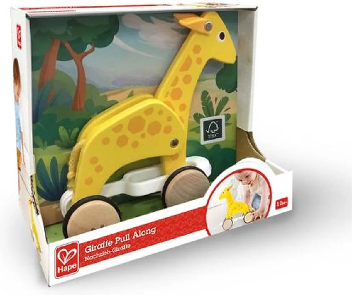 Hape Houten Trekdier Giraf - Zacht - Geel