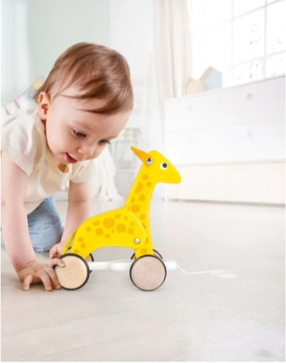 Hape Houten Trekdier Giraf - Zacht - Geel