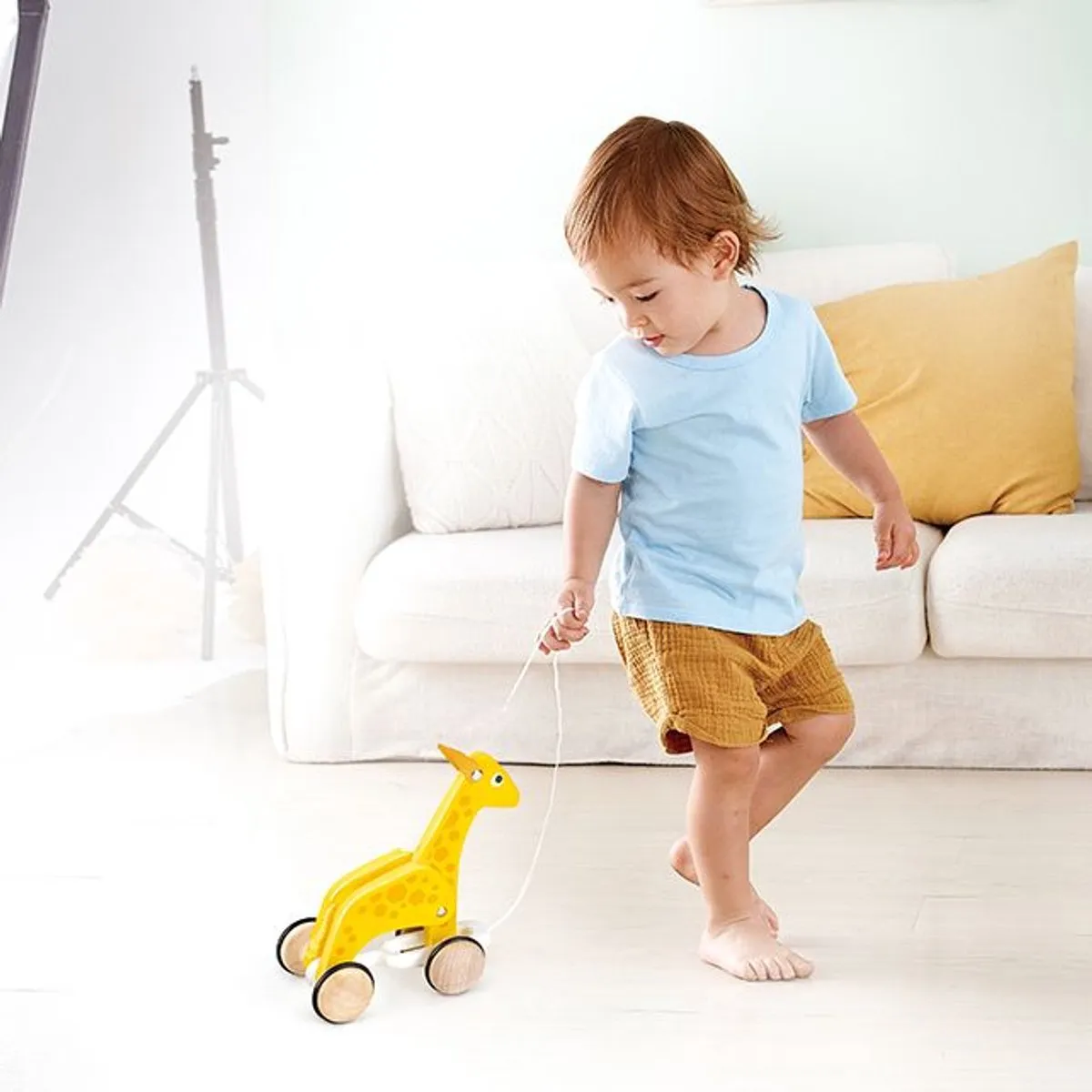 Hape Houten Trekdier Giraf - Zacht - Geel