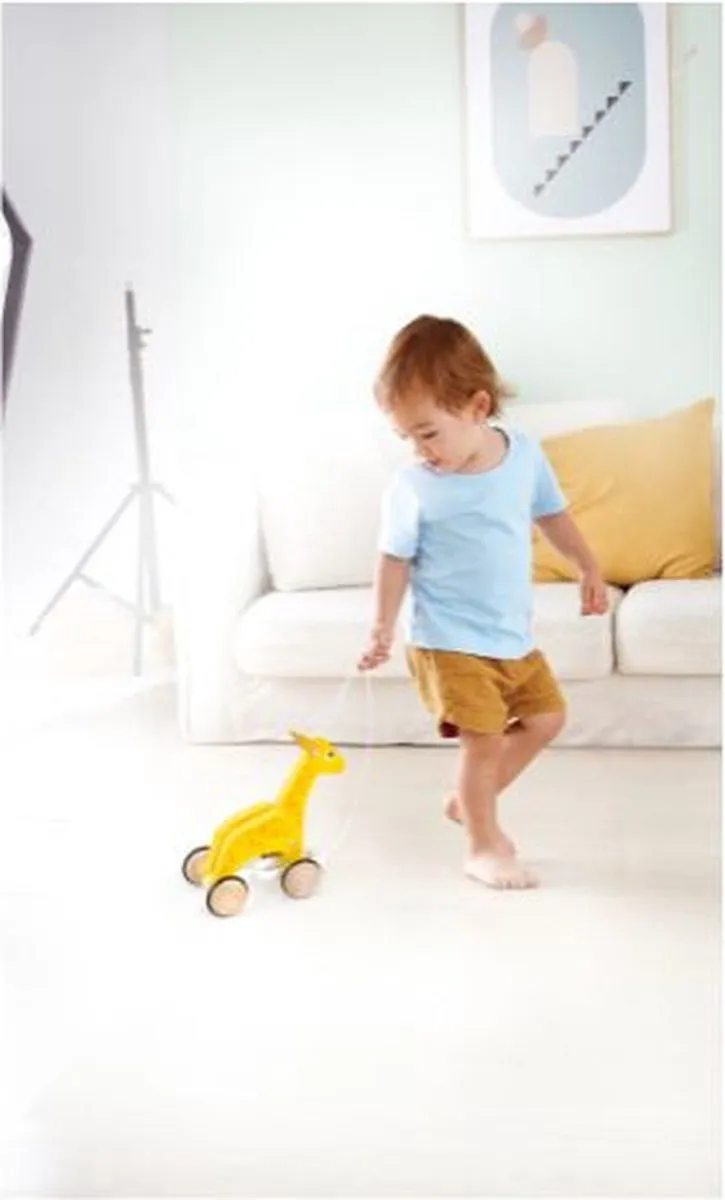 Hape Houten Trekdier Giraf - Zacht - Geel
