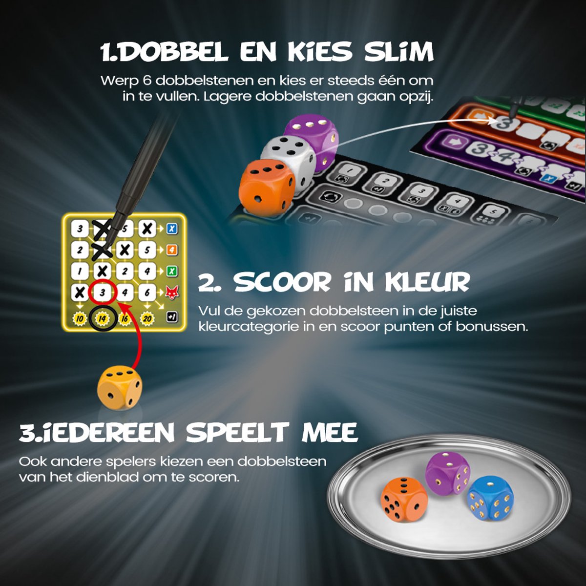 999 Games - Clever - Dobbelspel - Creëer kettingreacties door de juiste keuzes te maken - Gezelschapsspel - Familiespel - Strategiespel - Klein cadeautje