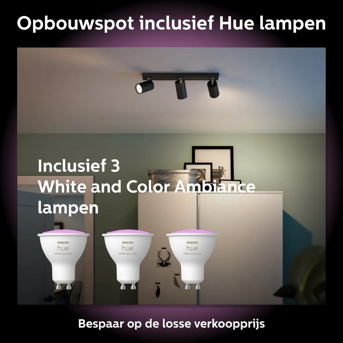 Philips Hue Kosipo Opbouwspot Zwart - 3x GU10 RGBW