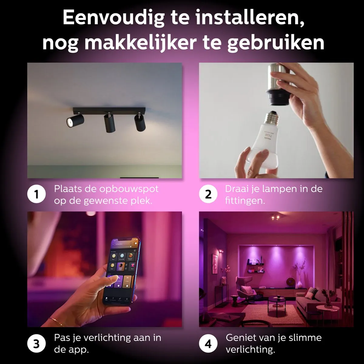 Philips Hue Kosipo Opbouwspot Zwart - 3x GU10 RGBW