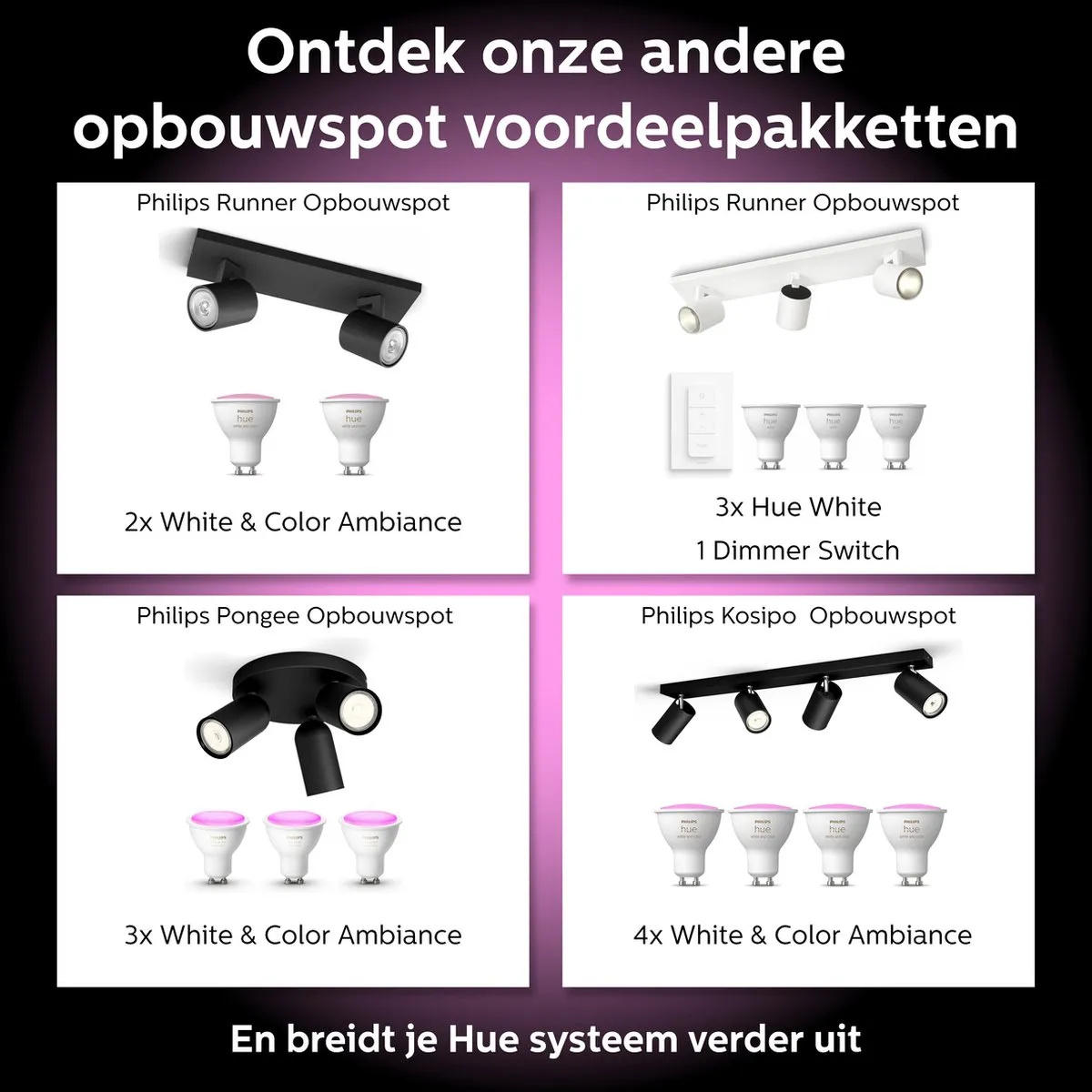 Philips Hue Kosipo Opbouwspot Zwart - 3x GU10 RGBW