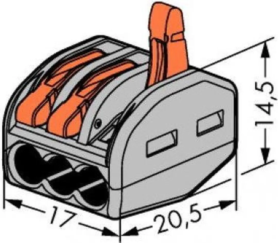 Wago 222-413 Lasklem 0.8-4mm² - Grijs - 3 Stuks