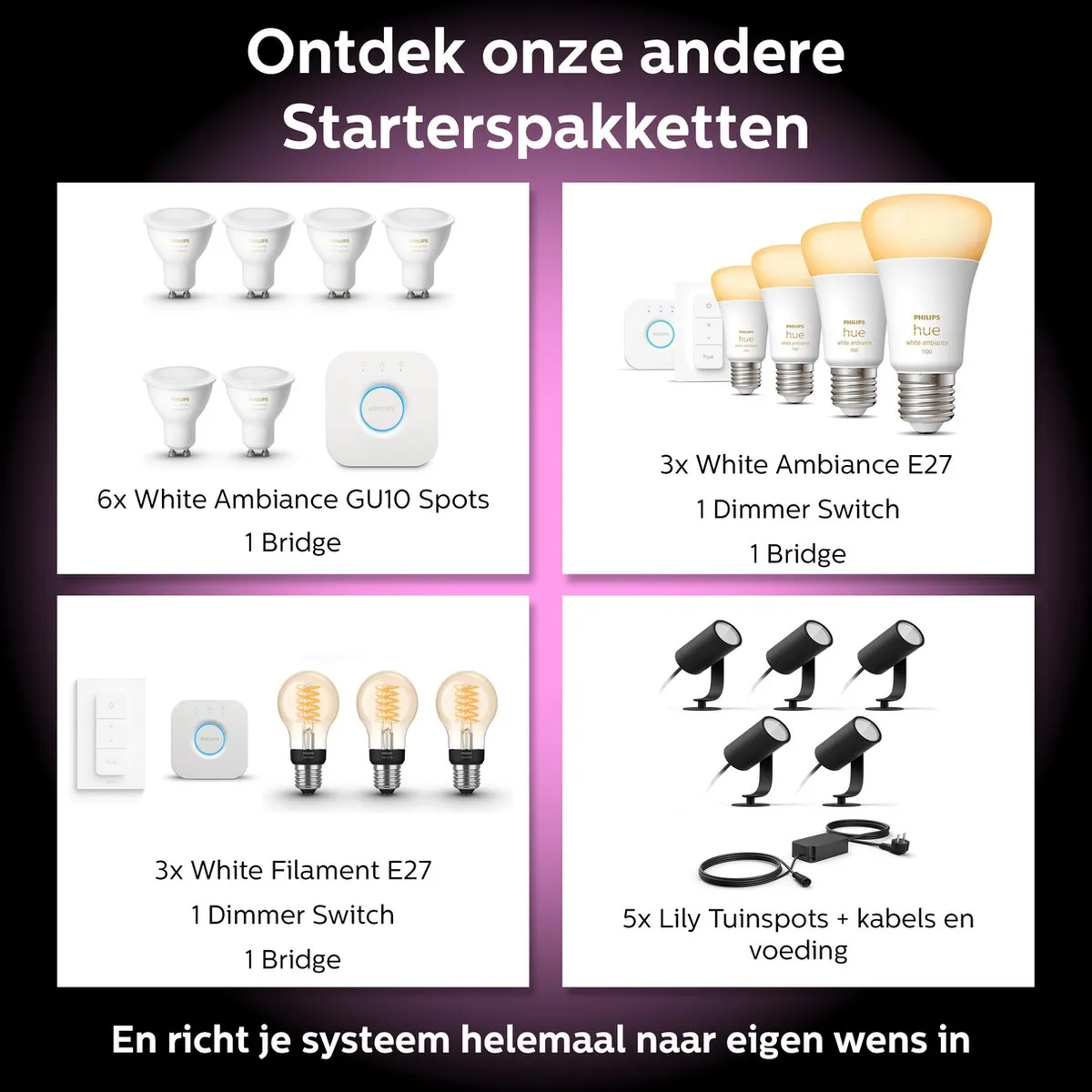 Philips Hue Starterspakket GU10 - 4 Spotjes Wit/Kleur - Bridge Incl.