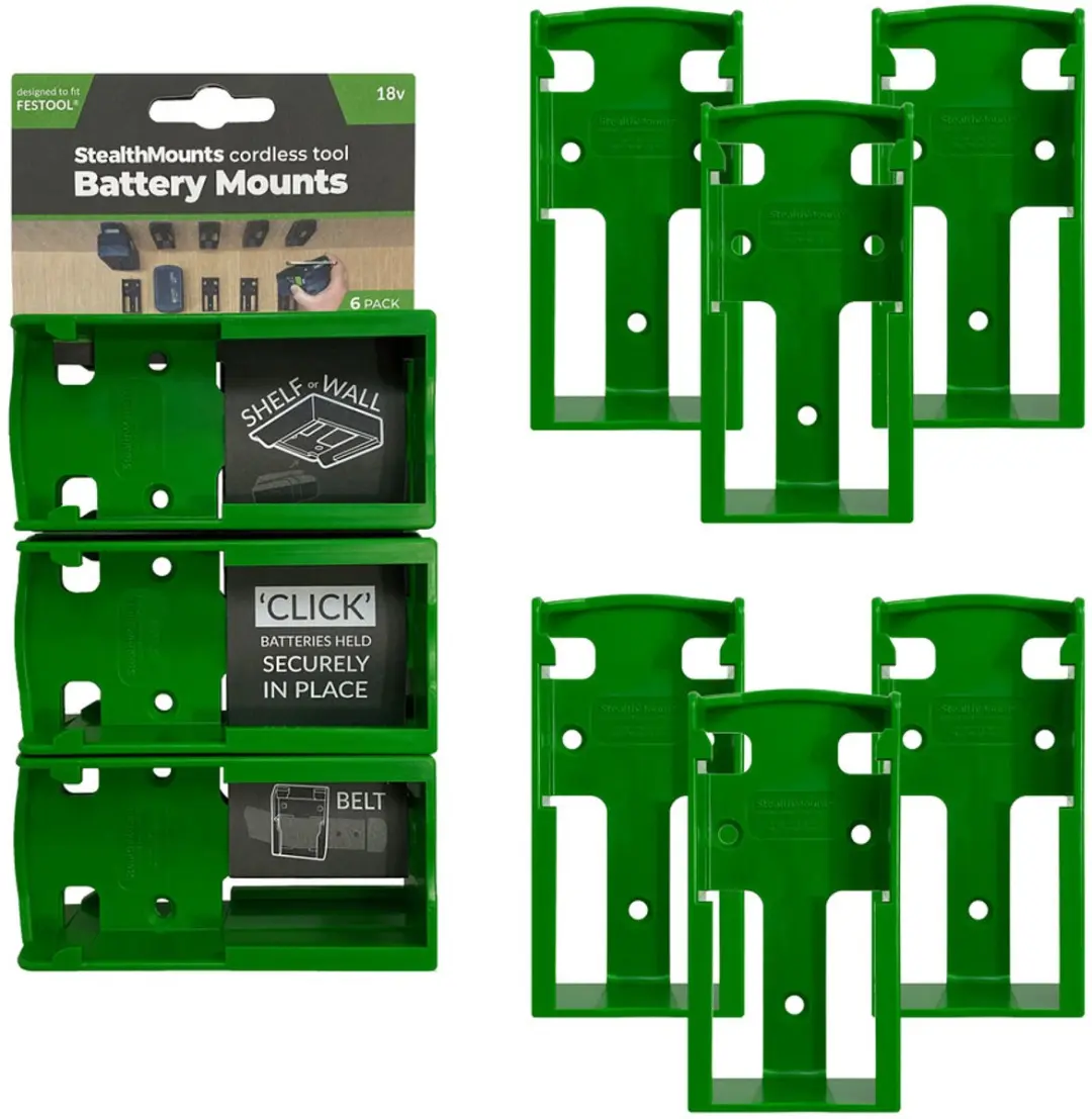 StealthMounts BM-FT18-GRN-6 Accuhouder Festool 18V - 6 Stuks - Groen