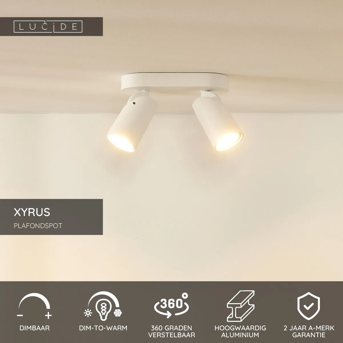 Lucide Xyrus Plafondspot LED Dim-to-Warm 2x5W - Wit